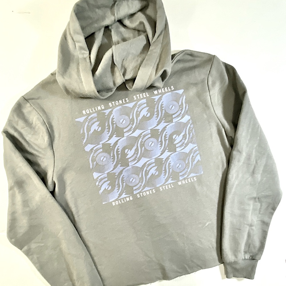 Rolling Stones Raw Hem Grey Pullover Hoodie Small